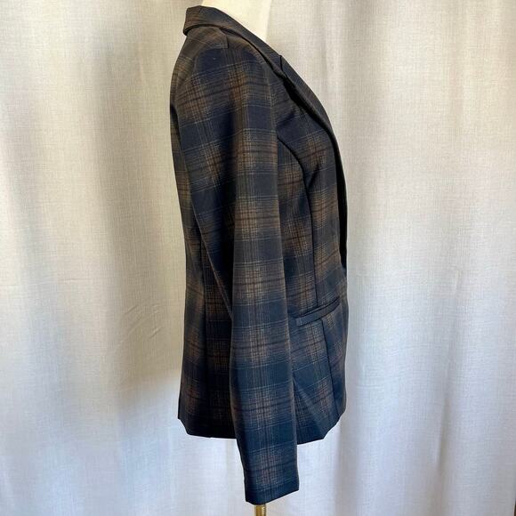 NWT Liverpool Los Angeles Brown Black Plaid Stretch Blazer Jacket Single Button - Picture 5 of 8